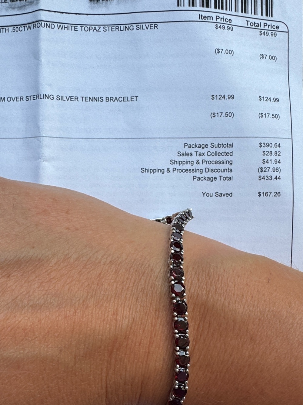 JTV Sterling Silver Garnet Tennis Bracelet - Garnet Red